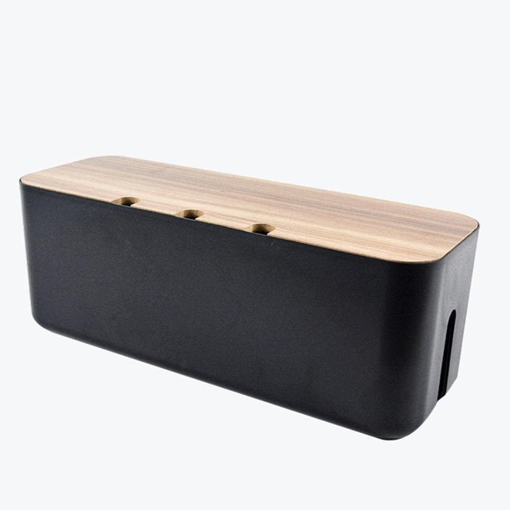 Wooden Cable Storage Box Dustproof Wire Management Tidy Cable for Power Plug Charger Socket Storage Boxes-Black 3 holes