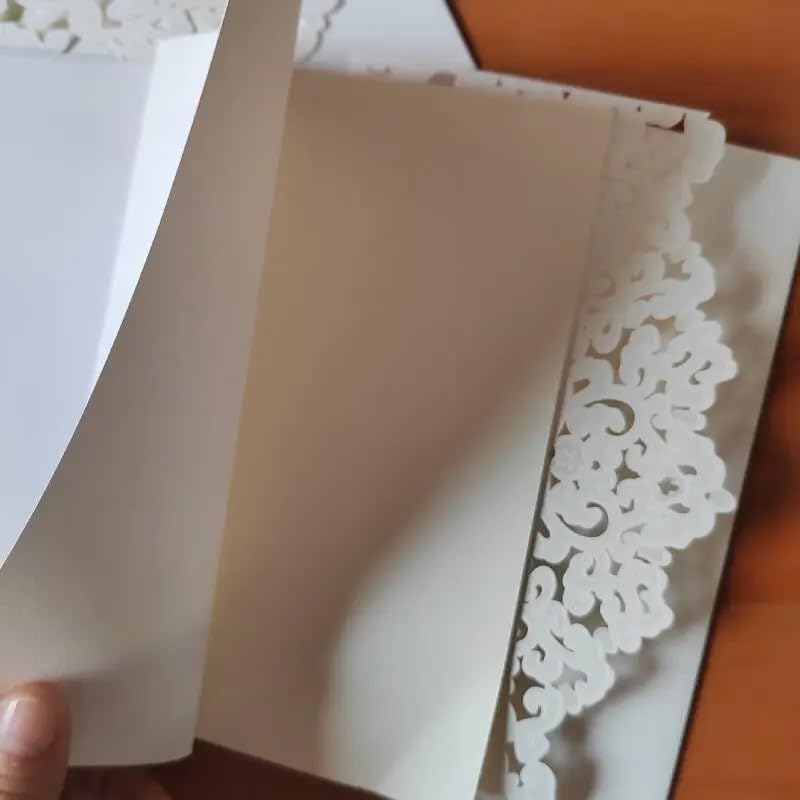 Inviti Matrimonio 10/50 pezzi Kit di biglietti d'invito in pizzo color crema con lamina in rilievo, traforato, scrittura a mano, set for matrimonio(50pcs)
