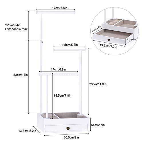 Love-Kankei Necklace Holder Jewelry Tree Stand Adjustable Height With Large Storage For Necklaces Bracelets Earring Rings Drawer Jewelry Organizer Jewelry Display White And White #TOP6
