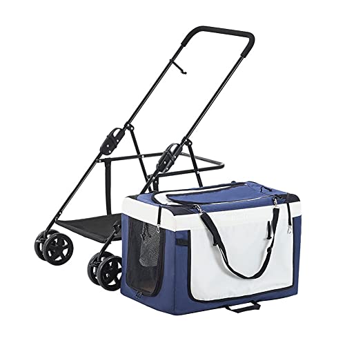 Kinderwagen Für Hunde Und Katzen Abnehmbarer Hundebuggy Atmungsaktiver Faltbarer Haustierwagen Hund Katzenwagen Für Kleine Und Mittlere Haustiere Tragkraft Bis Zu 30 Kg (Color : Blue) Cover