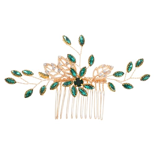 CAXUSD 古風新娘頭飾 手作り合水晶ヘアコーム 緑色ラインストーン付き結婚式用髪飾り 花嫁 女性 少女向けブライダルアクセサリー 安定装着