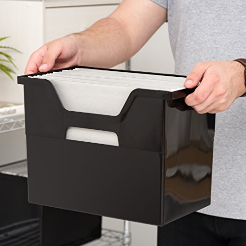 Iris Usa Large Portable Desktop File Box With Open Lid, 4 Pack, Side Handles, Hanging File Folders, Tabs & Inserts, Letter Size, Magazines, Newspapers, Mail, Books, Notebooks, Black #TOP5