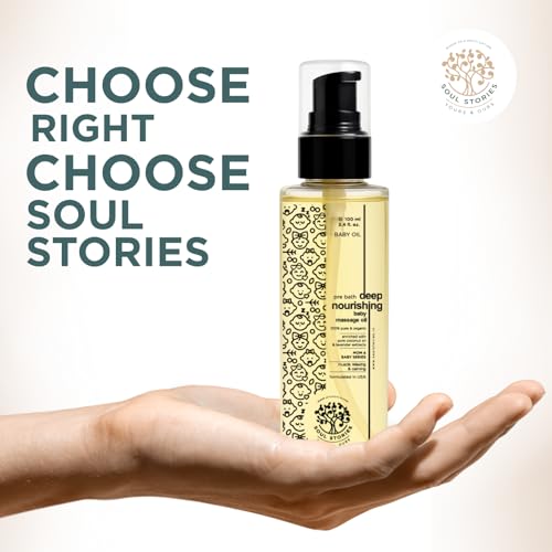 Image of Soul Stories Deep Nourishing Baby Massage Oil - 100ml | Deep Nourishment for Soft Skin, Calm Sleep & Strong Bones | with Coconut, Jojoba & Avocado | All Natural, Safe & Non-Greasy Formula
