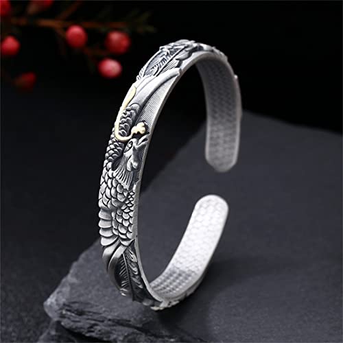 S925 Sterling Silver Phoenix Cuff Bracelet,Men's And Women's Retro Thai Silver Open Adjustable Phoenix Bracelet4
