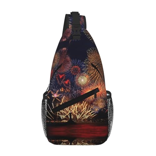 Fireworks Printing Cross Chest Bag Diagonally Cute Prints Suitable For Men Outdoor Hiking Daily Travel Long Trips