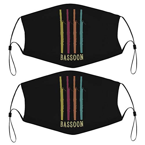 Bassoon Musician Retro Vintage Kids Face Mask Set of 2 with 4 Filters Washable Reusable Adjustable Black Cloth Bandanas Scarf Neck Gaiters for Adult Men Women Fashion Designs