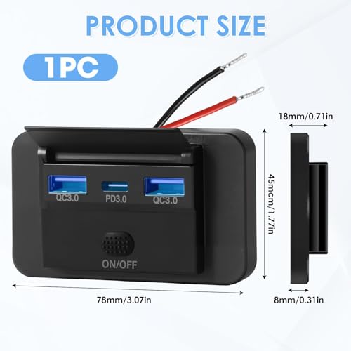 72W USB 12V Steckdose Wohnmobil, Autoladegerät Dual QC3.0 USB & PD3.0 Type C, Port Ladebuchse mit Knopfschalter, Wasserdichte Autostrom Schnelllade Adapter für 12 V / 24 V Autos, LKWs, Boot