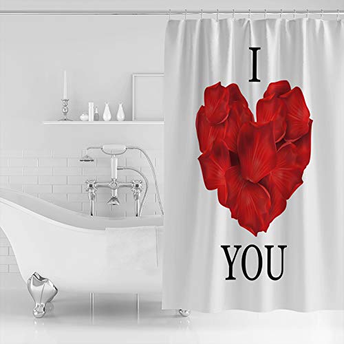 Queenker Fabric Shower Curtain For Bathroom 36" W X 72" L I Love You Red Rose Heart Shape Pattern Shower Curtain With Hooks Bathroom Decor Waterproof Shower Curtains Machine Washable For Home Hotel #TOP2