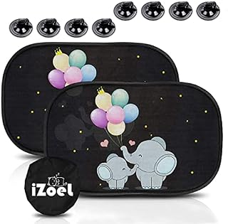 iZoeL Car Sun Shade for Baby Car Window Shades kid 2 Pack Elephant Side Rear Sunshades Static Cling 80GSM 8 Suction Cups Storage Bag - Sun Glare and UV Rays Protection Universal