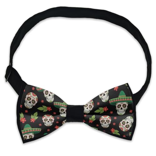 WUXEKZO Boys Mexican Hat Twigs Flowers Day Dead Sugar Skulls Pre-Tied Bow Tie for Party, Business, Prom, Fashion Butterfly Bow Ties