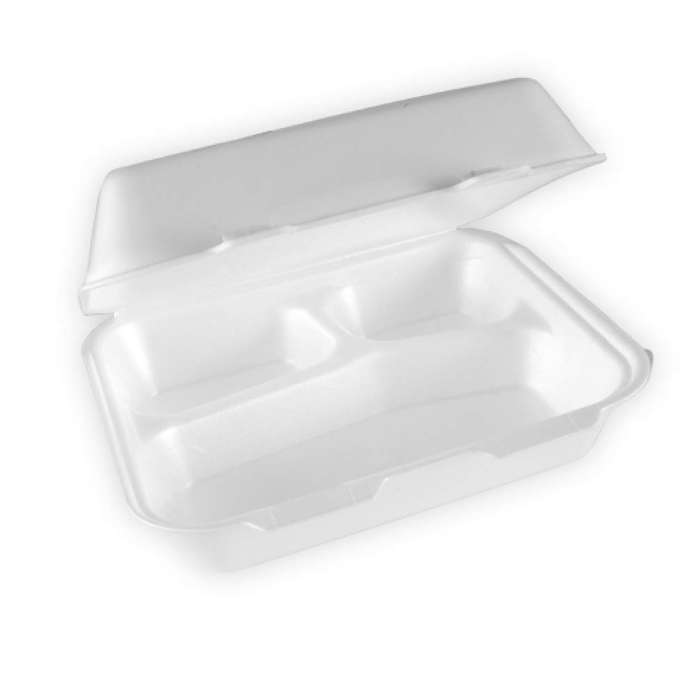 SNH Packing Foam Lunch Box 3 Compartment For Schools Going Kids, Restaurants, Office, Traveling, BBQ - 25 Pieces.