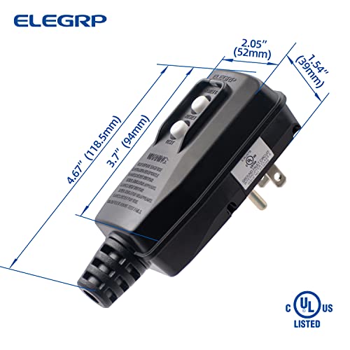 ELEGRP G1215PM G20PMSR Patented Auto-Monitoring GFCI Replacement Plug Assembly, Manual Reset 15 Amp Grounded 3 Wires 3-Prongs for Power Tools, Lawn Equipment etc, UL Listed, 1 Pack, Black
