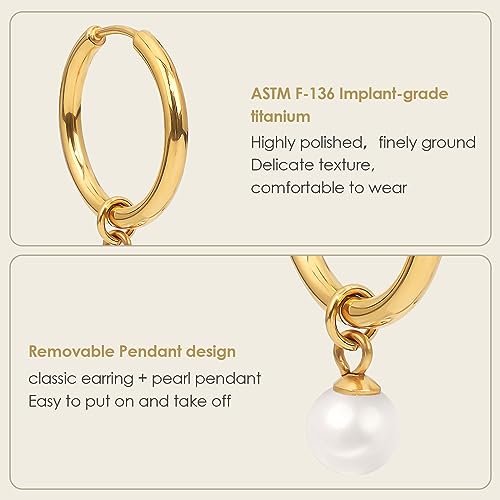 18k Gold Plated Pearl/Opal Huggie Small Hoop Earrings Titanium Small Huggie Hoop Earrings with Moverable Drop Dangle Earrings for Women4