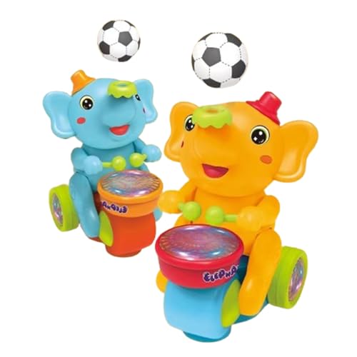 Éléphant Musicien Batteur, Jouet À Balle Soufflante Avec Lumières Et Sons, Tambour Électrique À Balle Roulante, Bébé Éléphant Batteur De Football, Jouets Sensoriels À Balles Flottantes(Blue+Orange)