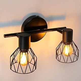 Kimjo Wall Spotlight Rotatable, Spot Light Ceiling Black Wire Cage Spot Bar Lighting Industrial, 2 Way Kitchen Light Fittings Indoor for Lounge Bedroom Hallway, E14 Base (No Bulbs)