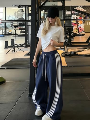 Image of EMMIOL Women's Y2K Baggy Barrel Striped Sweatpants High Waisted Wide Leg