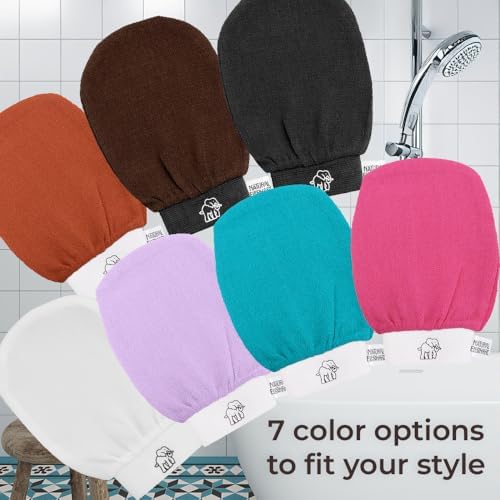 Natural Elephant Exfoliating Hammam Glove - Face and Body Exfoliator Mitt (Pure Black and Chocolate Brown (Pack of 2))