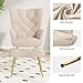 Hawthyhome Eleganter Sessel polsterstuhl Ohnzimmer Sessel Schminktisch Stuhl mit Hocker mit Metall Beinen fürs Wohnzimmer/Schlafzimmer Bis 150 KG belastbar Beige