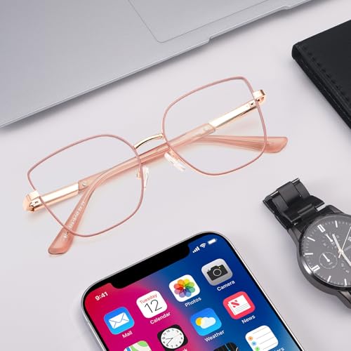 Image of Dollger Red Oversized Square Blue Light Blocking Glasses for Women Trendy Oversized Computer Gaming Eyeglasses Cat Eye Metal Frame bluelight glasses Red Gold