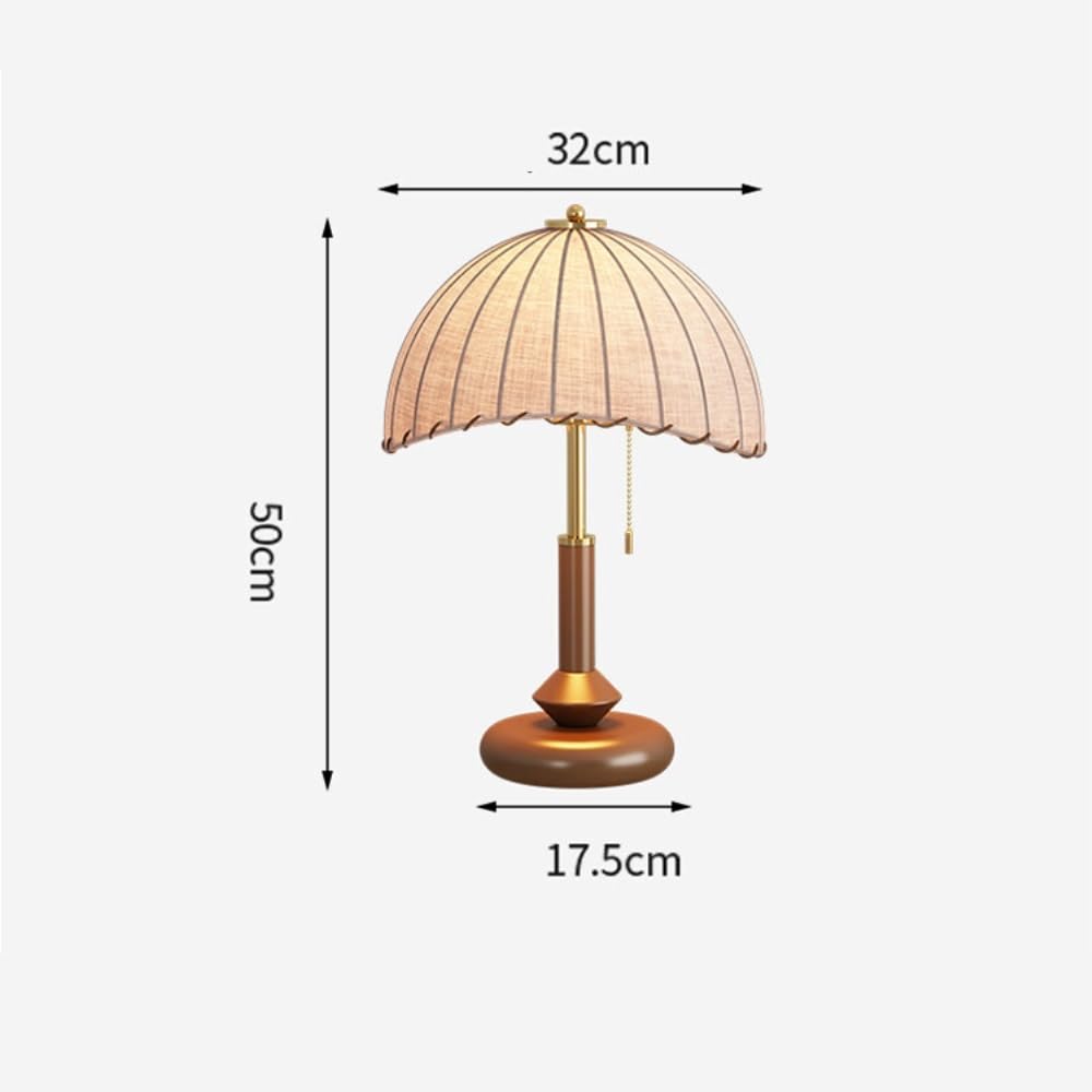 Lampada vintage in legno, lampada da lettura sul comodino | Base in legno massello, paralume in tessuto, retro francese, controllo a pulsanti, luce