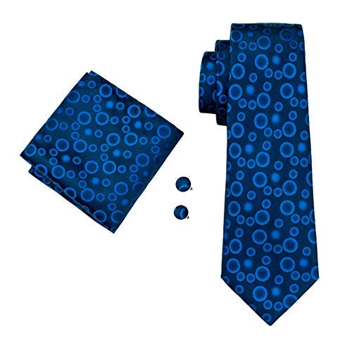 Cravate homme en soie bleue MU Leisure LS-1428 ensemble complet avec mouchoir et manchettes
