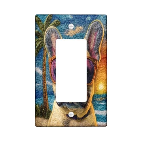 Divertente copertura decorativa per interruttore con bulldog francese, 1 banda, con ricamo a tema spiagge chien, dimensioni standard, mascherina elettrica per camera da letto e soggiorno