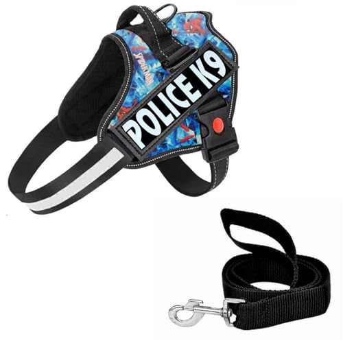 Image of Berlin's PET ACCESSORIES Police K9 Dog Harness with Leash, Dog Vest with Handle, Reflective Adjustable No-Pull Harness Heavy Duty, Nylon, for Training, Patrol, Hiking (Spiderman Print,Medium(13-20Kg))