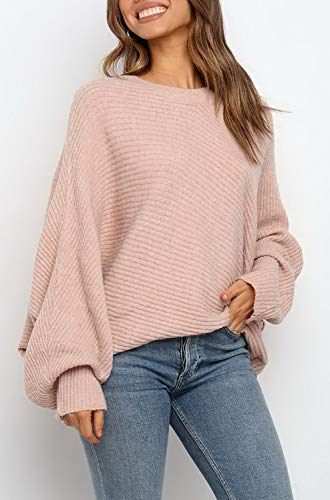 Mafulus Women's Oversized Crewneck Sweater Batwing Puff Long Sleeve Cable Slouchy Pullover Jumper Tops #TOP4