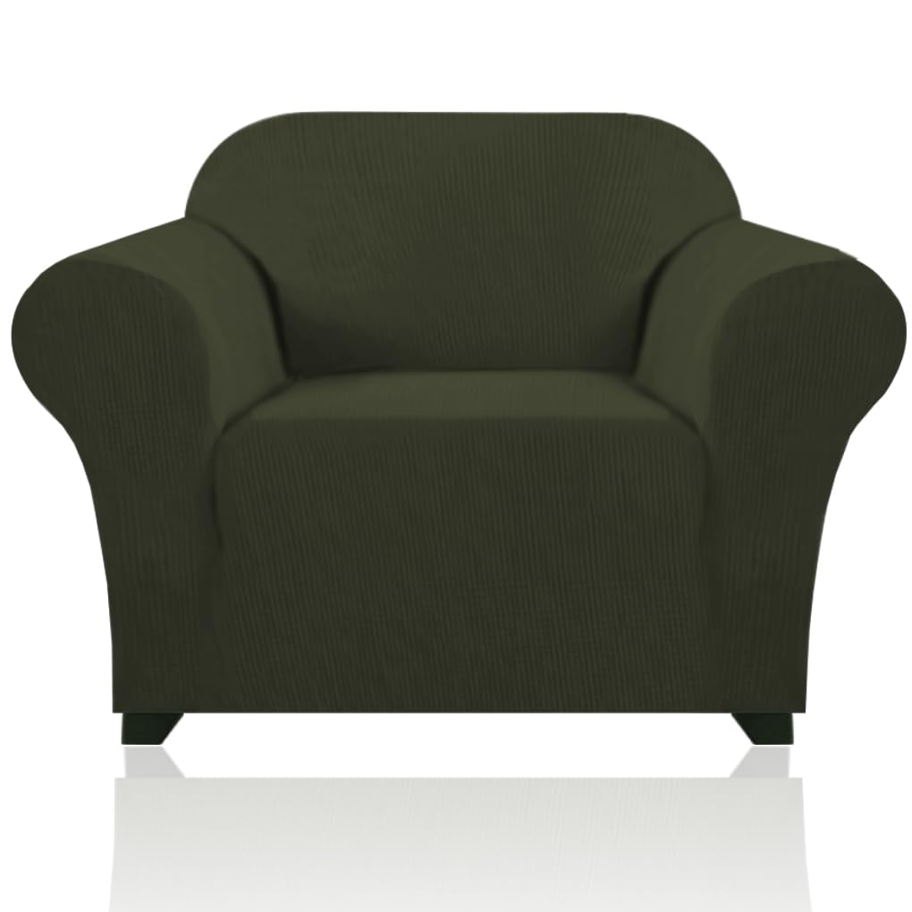 PrinceDeco Stretch Chair Covers for Living Room, Washable Armchair Slipcovers, Fitted Chair Slip Cover Jacquard Small Checked Furniture Protector with Elastic Bottom(Armchair 31"-40",Olive)