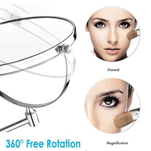 Miroir de maquillage mural double face rond de 15,2 cm extensible