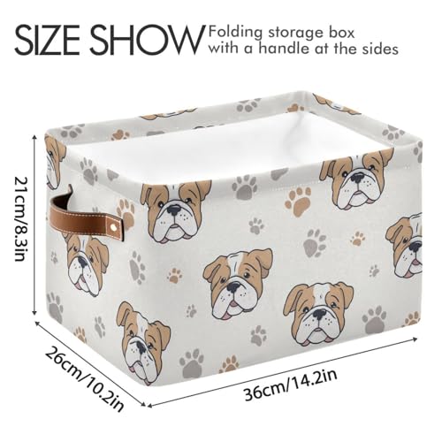 Image of Aslsiy Storage Basket Dog Paws Nursery Bins English Bulldog Baby Box Canvas Clothes Shelf Basket Laundry Hamper Gift Basket for Home Closet 2 Pcs