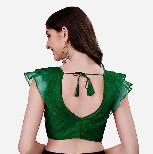 Image of Pujia Mills Women's V Neck Orgenza Three Layer Ruffle Sleeve Frill Readymade Saree Blouse