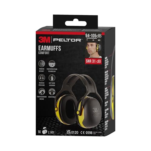 3M Peltor X2 Kapselgehörschutz – idealer Gehörschutz vor hohen Geräuschpegeln im Bereich von 94-105 dB (SNR: 31 dB), zum Beispiel beim Arbeiten mit Schleifmaschinen, 1-er-Pack, Schwarz/Gelb
