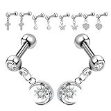 Baluue Juego de 10 Pendientes de Acero Inoxidable para Mujer Pendientes de Perforación de Orejas Formas Cruz Luna Estrella Figura de Insecto y Corazón Minimalistas y Seguros para