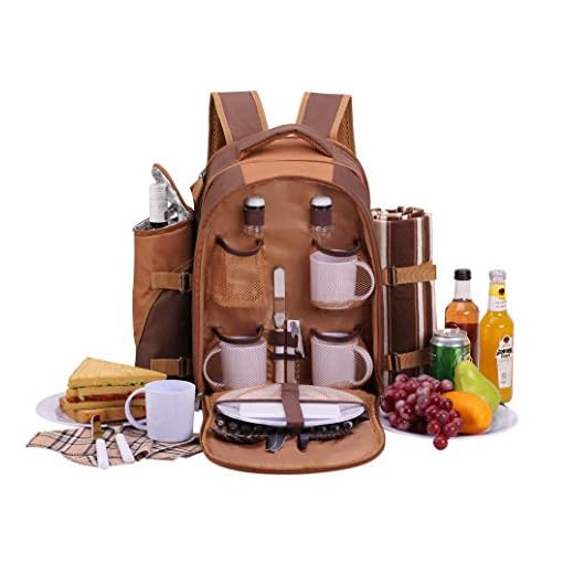 apollo walker Mochila de Picnic para 4 Personas Mochila de Picnic Bolsa cesto Bolsa refrigeradora con Juego de vajilla y Manta