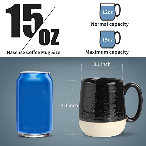 HASENSE Coffee Mugs Set of 4, 15 Ounce Ceramic Coffee Cups with Handles, Porcelain Large Latte Mug for Coffee Cappuccino Tea, Black Mugs for Men, Women Christmas Holiday Gift by HASENSE - Used condition - Image 3