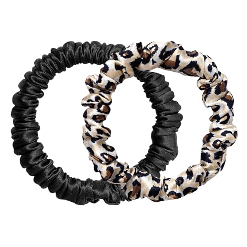Silk Skinny Scrunchies, Anti-Crease Anti-Breakage, 2 Pcs Fabric S...