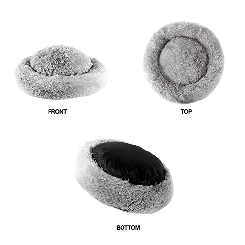 Jmhund Shag Vegan Fur Donut Comfortable Dog Bed For Medium Dogs With Removable Cushion, Large Calming Cuddler Ultra Soft Washable Pet Cat Mat, Round Fluffy Self-Warming Cushion Bed,26" Grey #TOP2
