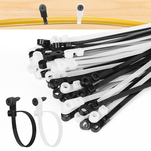 300 Pack Zip Ties with Screw Holes 12” & 10” 90 lbs Mounting Cable Ties, Black & White for Secure Indoor Outdoor Organization, Wire Ties with Screw Hole for Garage, Garden, Cable Management