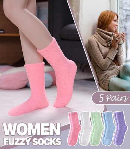 Image of LANLEO 5 /6 Pairs Womens Super Soft Fuzzy Plush Warm Winter Home Sleeping Slipper Socks