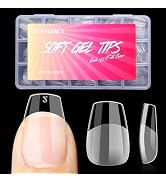 Gel Nail Tips Coffin Medium - 450 PCS 15 Size Soft Gel Half Matte Clear Fake Nail Tips, Pre-shape...
