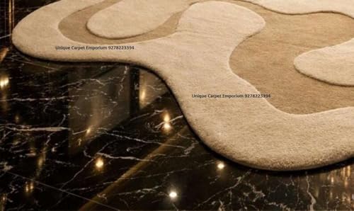 Image of Irregular handtufted Rug Abstract Design Large 6x8 ft Artisan Crafted Wool Carpet Modern Organic Shape Vibrant Living Room Decor piece Stylish Unique