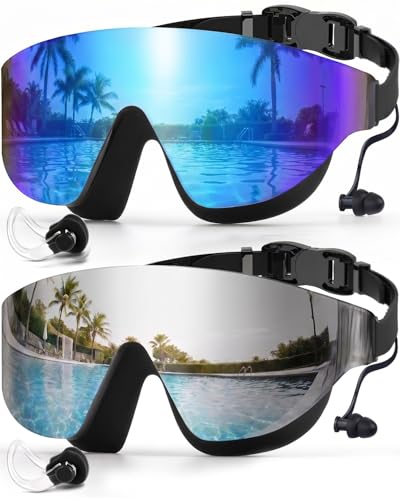 Zoomsnail Swim Goggles 2 Pack, Rimless Wide View Swimming Goggles for Adult, Anti-Fog Anti-UV No Leaking Pool Goggles for Men Women Youth
