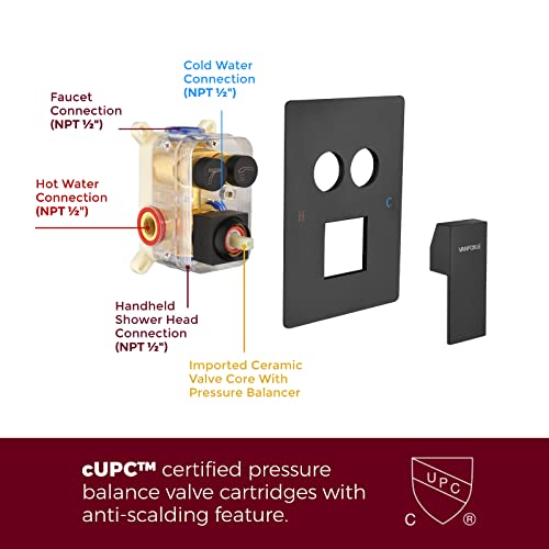 Vanfoxle Push-Button Waterfall Bathtub Faucet Set With Sprayer, Shower System Matte Black Shower Faucets Sets Complete, Single Handle Brass Tub Shower Faucet Set #TOP3