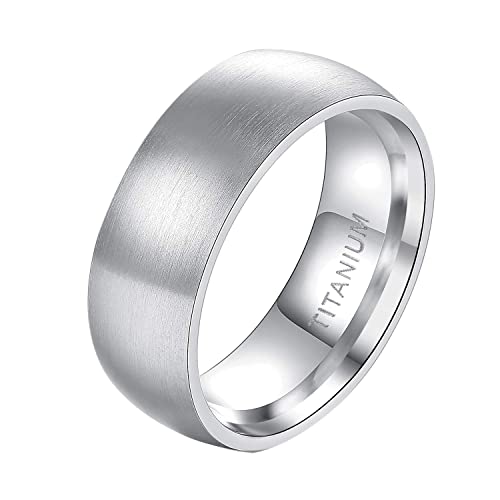 Anillos de titanio puro de 8 mm con diseño de perdición cepillada, banda de compromiso para mujer, talla V Cover
