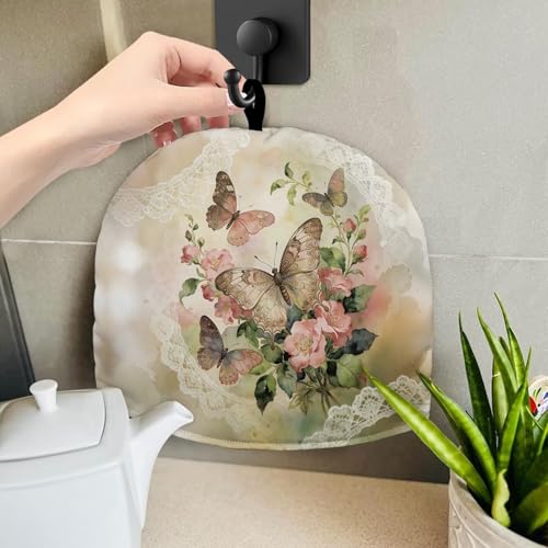 Image of Vintage Butterfly Print Tea Pot Cover Teas Cosy Insulated Tea Cozies Home Kitchen Decoration Teapot Dust Cover Warming Tea Kettle Quilt Creative Gifts for Banquet