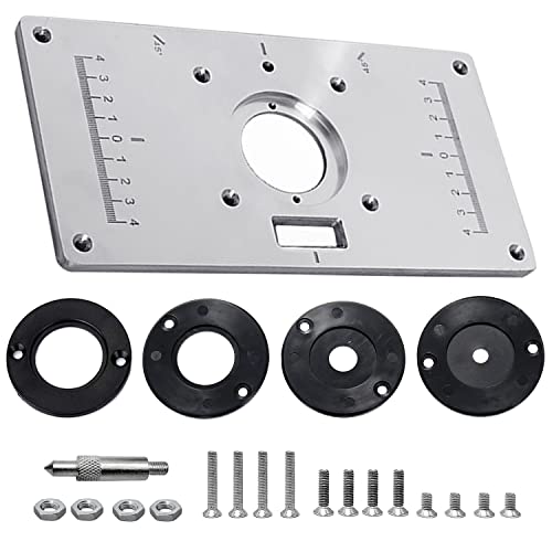 Plaque d'insertion de table de toupie, plaque de base en aluminium avec 4 anneaux, 235 x 120 x 8 mm, plaque de défonceuse pour bancs de menuiserie, plaque de table de toupie, planche à découper