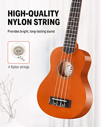 Image of Donner Soprano Ukulele for Beginners 21 Inch Ukelele Starter Bundle Kit with Free Online Lessons Bag Strap String Tuner Picks Cloth Ukalalee Yukalalee (Orange)
