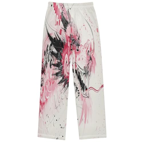 Boy's Pants Light Pink Dragon Jogger Pants Elastic Waist Long Bottoms Trousers with Pockets 6-14 Years