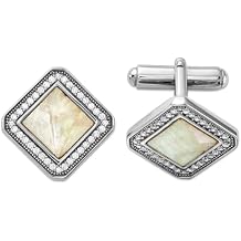 925 Sterling Silver Rhodium Plated Cubic Zirconia and Simulated Mother of Pearl Square Cuff Links 20.4x20.4mm Wide Cuff Link for Men